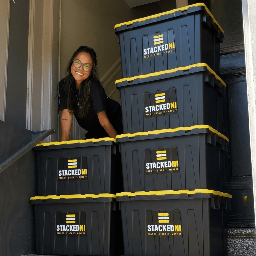 Stacked NI hire crates — delivered across Northern Ireland